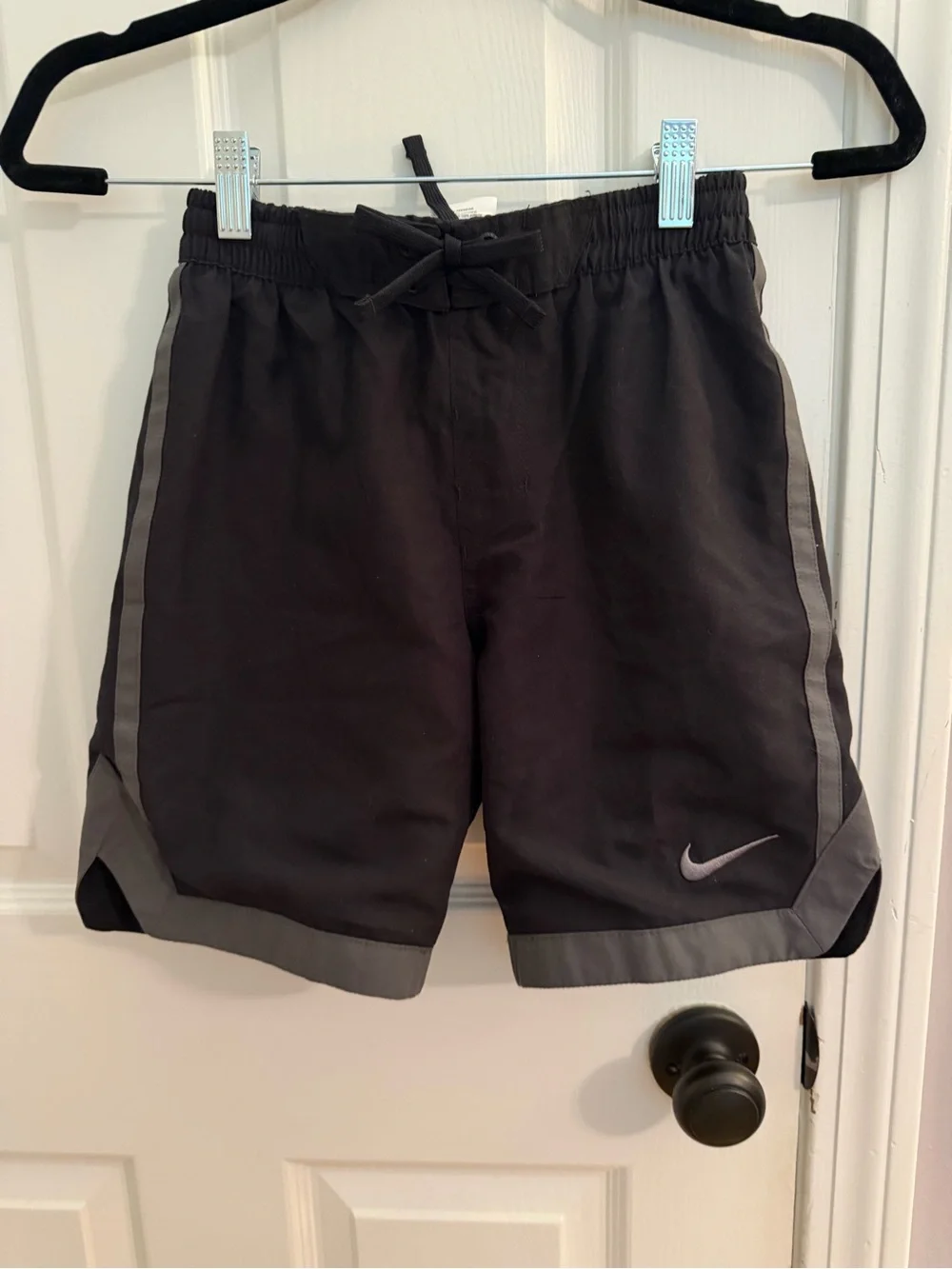 Nike boys black swim Shorts with Gray Trim